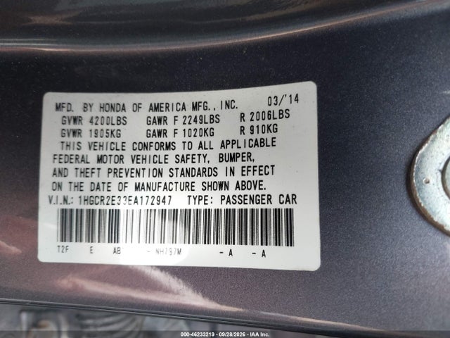 Продажа на аукционе авто 2014 Honda Accord Lx, vin: 1HGCR2E33EA172947, номер лота: 46233219