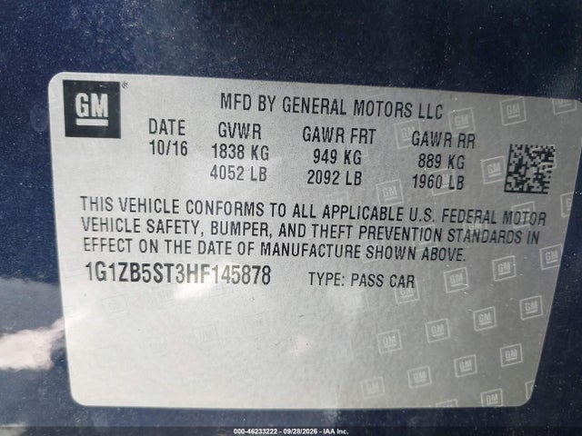 Продаж на аукціоні авто 2017 Chevrolet Malibu Ls, vin: 1G1ZB5ST3HF145878, номер лоту: 46233222