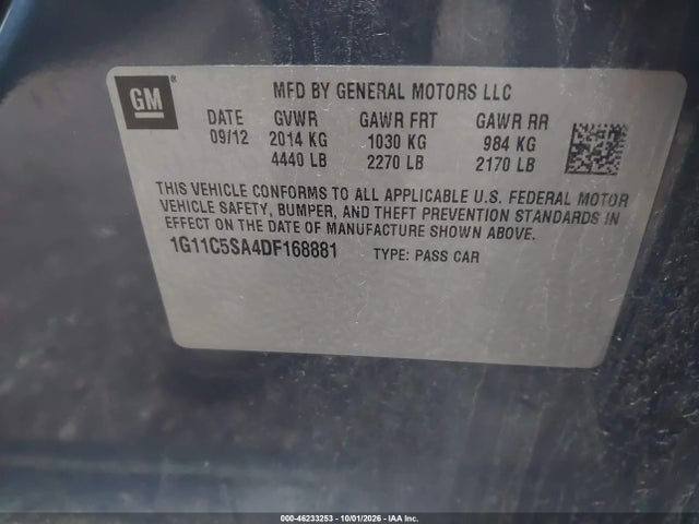 Aukcja sprzedaży 2013 Chevrolet Malibu 1lt, vin: 1G11C5SA4DF168881, numer aukcji: 46233253