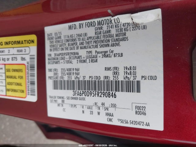 Aukcja sprzedaży 2015 Ford Fusion Titanium, vin: 3FA6P0D95FR290846, numer aukcji: 46233257