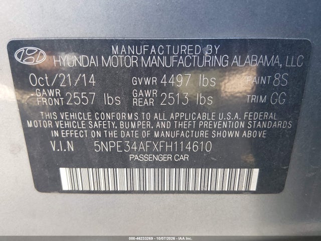 Продажа на аукционе авто 2015 Hyundai Sonata Limited, vin: 5NPE34AFXFH114610, номер лота: 46233269
