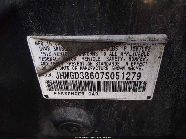 2007 Honda Fit Sport მანქანა იყიდება აუქციონზე, vin: JHMGD38607S051279, აუქციონის ნომერი: 46233288