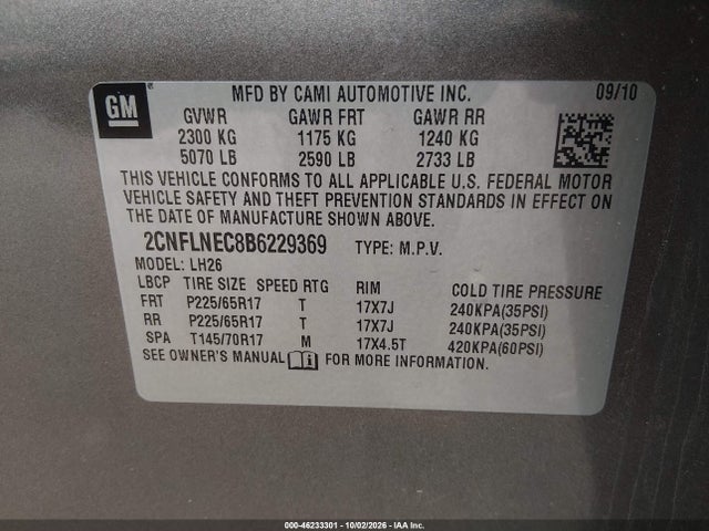 Продажа на аукционе авто 2011 Chevrolet Equinox 2lt, vin: 2CNFLNEC8B6229369, номер лота: 46233301