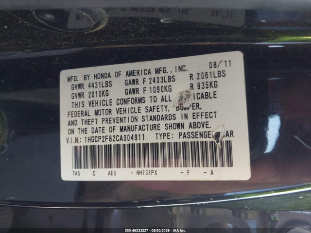 Продаж на аукціоні авто 2012 Honda Accord 2.4 Ex-l, vin: 1HGCP2F82CA004911, номер лоту: 46233327