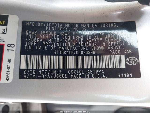 Aukcja sprzedaży 2013 Toyota Avalon Limited, vin: 4T1BK1EB7DU020596, numer aukcji: 46233388