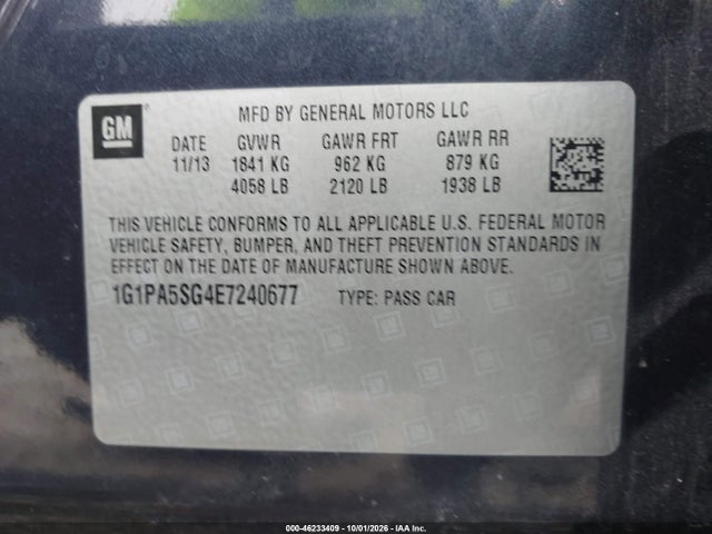 Продажа на аукционе авто 2014 Chevrolet Cruze Ls Auto, vin: 1G1PA5SG4E7240677, номер лота: 46233409