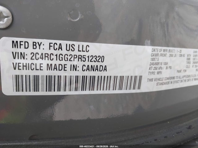 46233421 :رقم المزاد ، 2C4RC1GG2PR512320 vin ، 2023 Chrysler Pacifica Limited مزاد بيع
