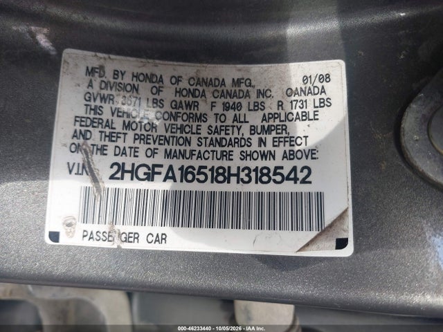 Продажа на аукционе авто 2008 Honda Civic Lx, vin: 2HGFA16518H318542, номер лота: 46233440