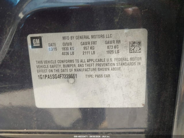 Chevrolet Cruze Ls Auto 2015 1G1PA5SG4F7228661 Image 9