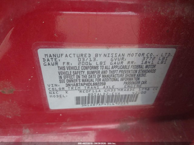46233519 :رقم المزاد ، 3N1AB7AP4DL692259 vin ، 2013 Nissan Sentra Sv مزاد بيع