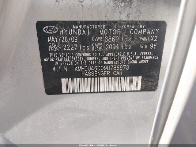 Aukcja sprzedaży 2009 Hyundai Elantra Gls, vin: KMHDU46D09U786973, numer aukcji: 46233556
