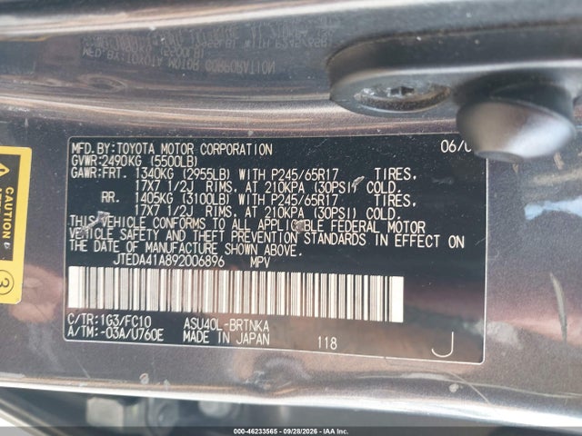 Aukcja sprzedaży 2009 Toyota Highlander, vin: JTEDA41A892006896, numer aukcji: 46233565