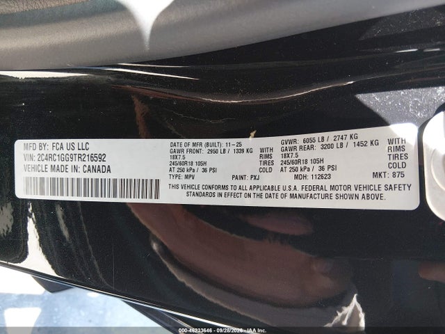 Продажа на аукционе авто 2026 Chrysler Pacifica Limited, vin: 2C4RC1GG9TR216592, номер лота: 46233646