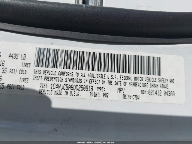 2013 Jeep Compass Sport მანქანა იყიდება აუქციონზე, vin: 1C4NJCBA8DD250918, აუქციონის ნომერი: 46233650