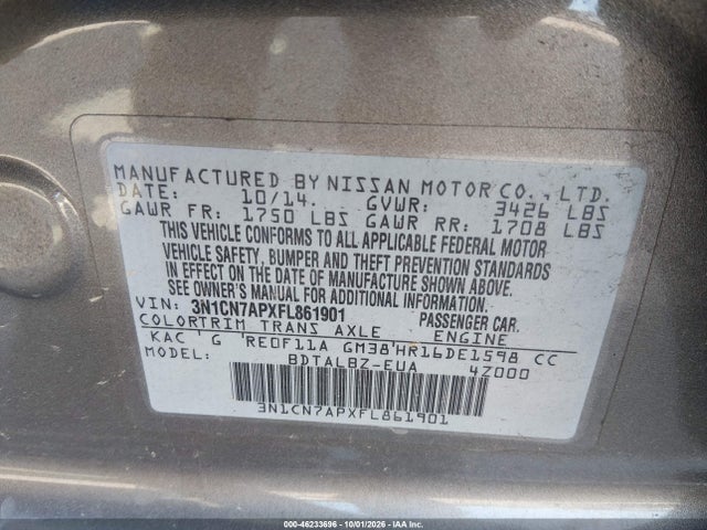 3N1CN7APXFL861901 Nissan Versa 1.6 Sv