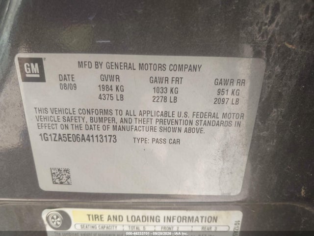 46233701 :رقم المزاد ، 1G1ZA5E06A4113173 vin ، 2010 Chevrolet Malibu Ls مزاد بيع