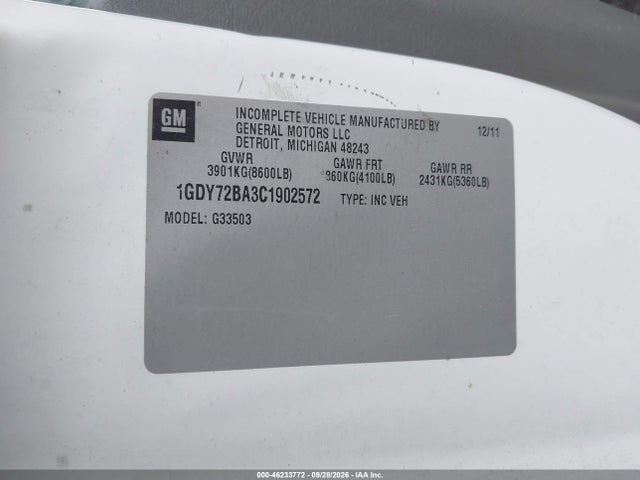 Продаж на аукціоні авто 2012 Gmc Savana Cutaway Work Van, vin: 1GDY72BA3C1902572, номер лоту: 46233772