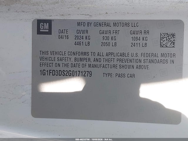 Продаж на аукціоні авто 2016 Chevrolet Camaro 2lt, vin: 1G1FD3DS2G0171279, номер лоту: 46233798