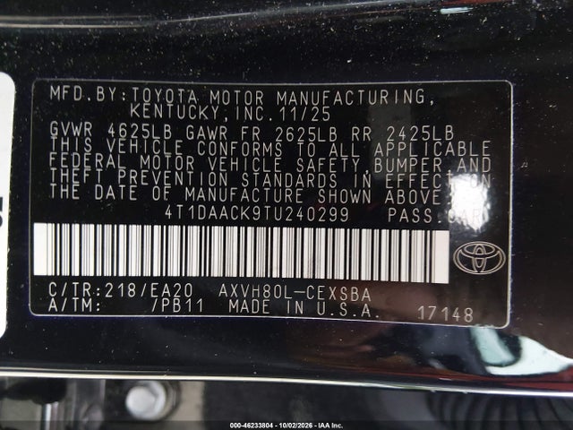Продажа на аукционе авто 2026 Toyota Camry Se, vin: 4T1DAACK9TU240299, номер лота: 46233804