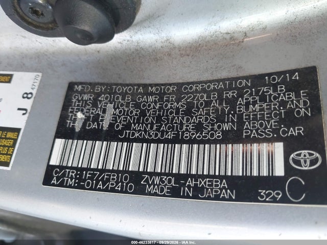 46233817 :رقم المزاد ، JTDKN3DU4F1896508 vin ، 2015 Toyota Prius Two مزاد بيع