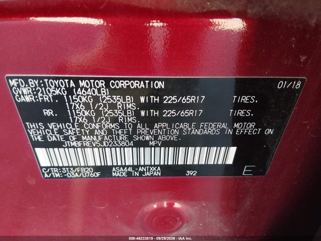 Toyota RAV4 LE 2018 JTMBFREV5JD233804 Image 9