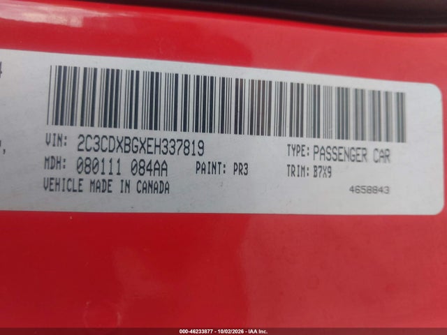 2014 Dodge Charger Se მანქანა იყიდება აუქციონზე, vin: 2C3CDXBGXEH337819, აუქციონის ნომერი: 46233877