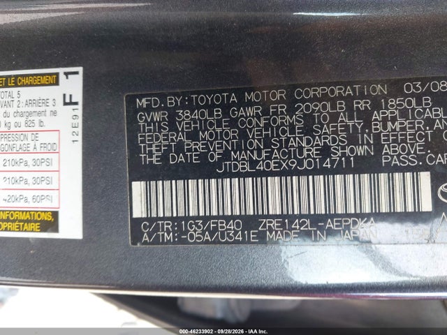 46233902 :رقم المزاد ، JTDBL40EX9J014711 vin ، 2009 Toyota Corolla Le مزاد بيع