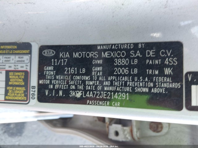 Aukcja sprzedaży 2018 Kia Forte Lx, vin: 3KPFL4A72JE214291, numer aukcji: 46233939