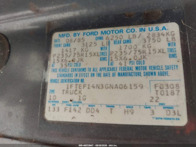 Продажа на аукционе авто 1986 Ford F150, vin: 1FTEF14N3GNA06159, номер лота: 46233947