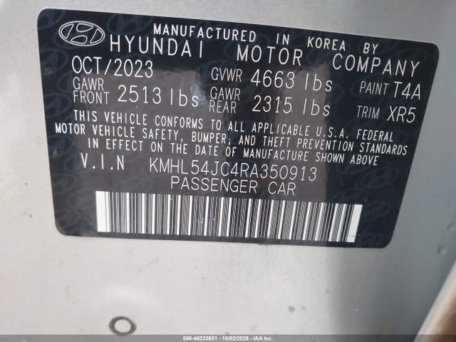 46233951 :رقم المزاد ، KMHL54JC4RA350913 vin ، 2024 Hyundai Sonata N Line مزاد بيع