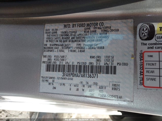 Продаж на аукціоні авто 2010 Ford Fusion Se, vin: 3FAHP0HA7AR136371, номер лоту: 46233965