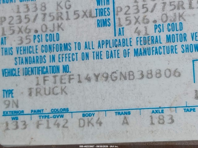 Продажа на аукционе авто 1986 Ford F150, vin: 1FTEF14Y9GNB38806, номер лота: 46233987