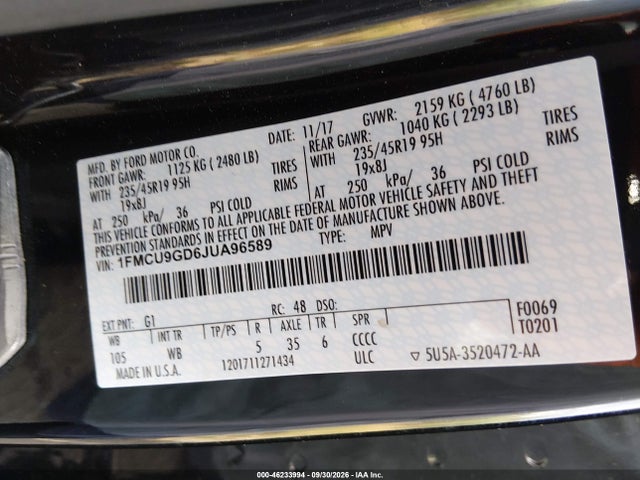 Продаж на аукціоні авто 2018 Ford Escape Se, vin: 1FMCU9GD6JUA96589, номер лоту: 46233994