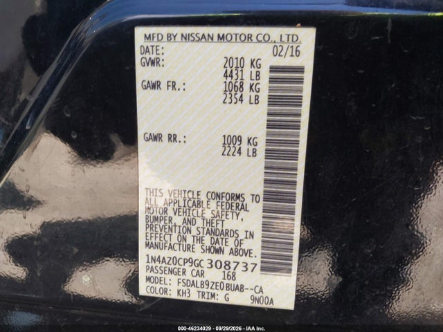 1N4AZ0CP9GC308737 Nissan LEAF S