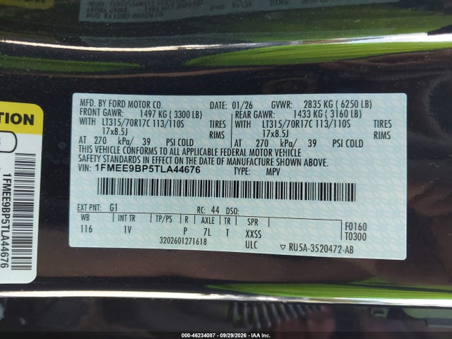 46234087 :رقم المزاد ، 1FMEE9BP5TLA44676 vin ، 2026 Ford Bronco Badlands مزاد بيع