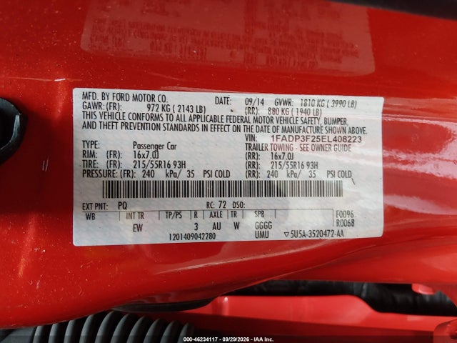 Продаж на аукціоні авто 2014 Ford Focus Se, vin: 1FADP3F25EL408223, номер лоту: 46234117