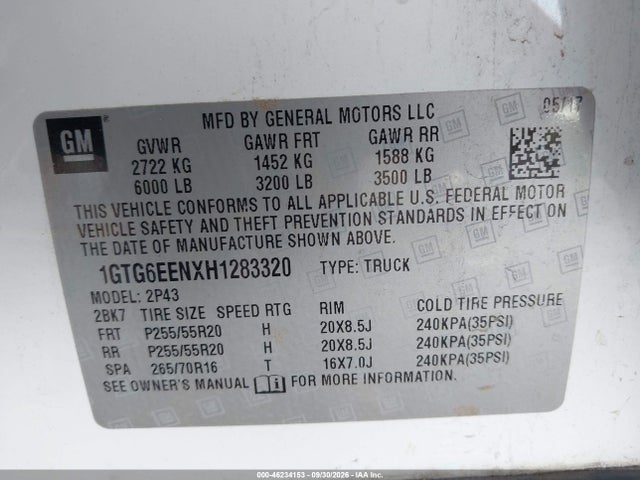 2017 Gmc Canyon Denali მანქანა იყიდება აუქციონზე, vin: 1GTG6EENXH1283320, აუქციონის ნომერი: 46234153