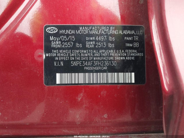 Hyundai Sonata Limited 2015 5NPE34AF3FH236130 Image 9