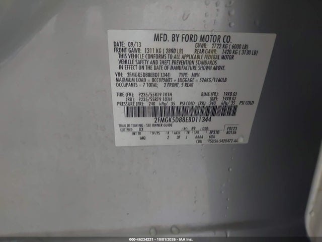46234221 :رقم المزاد ، 2FMGK5D88EBD11344 vin ، 2014 Ford Flex Limited مزاد بيع