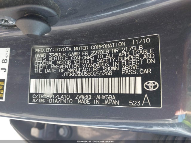 Aukcja sprzedaży 2011 Toyota Prius Four, vin: JTDKN3DU5B0255268, numer aukcji: 46234242