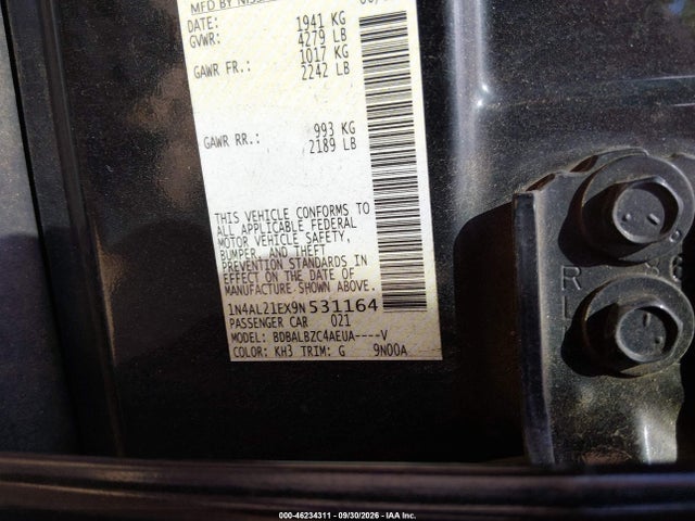 2009 Nissan Altima 2.5 S მანქანა იყიდება აუქციონზე, vin: 1N4AL21EX9N531164, აუქციონის ნომერი: 46234311