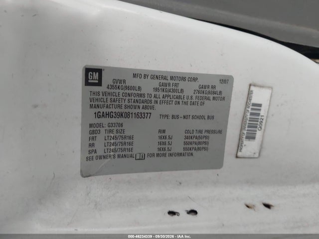 Продаж на аукціоні авто 2008 Chevrolet Express Ls, vin: 1GAHG39K081163377, номер лоту: 46234339