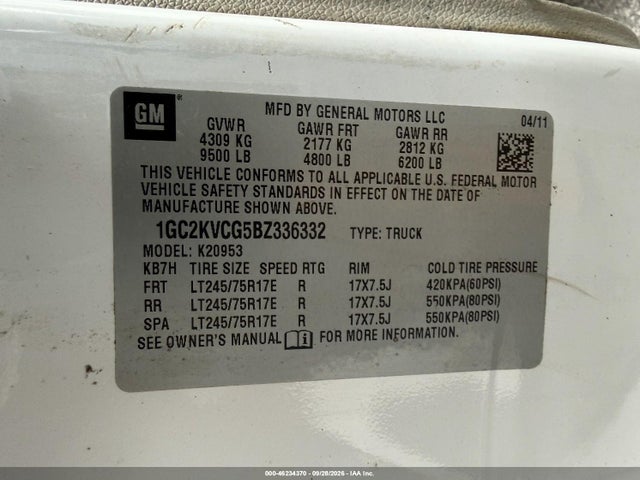 2011 Chevrolet Silverado 2500hd Work Truck მანქანა იყიდება აუქციონზე, vin: 1GC2KVCG5BZ336332, აუქციონის ნომერი: 46234370