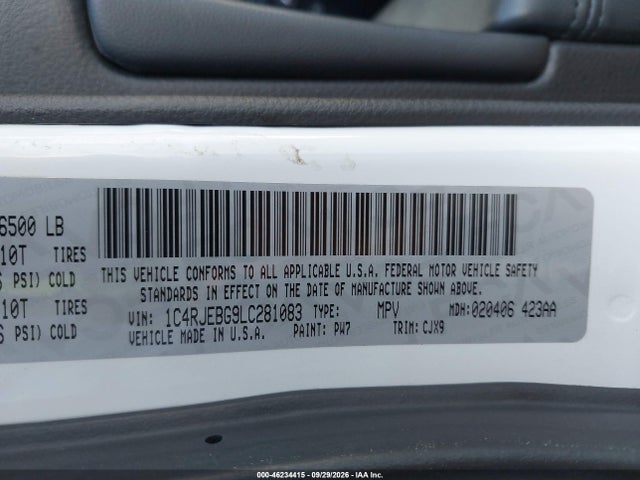 Продажа на аукционе авто 2020 Jeep Grand Cherokee Limited 4x2, vin: 1C4RJEBG9LC281083, номер лота: 46234415