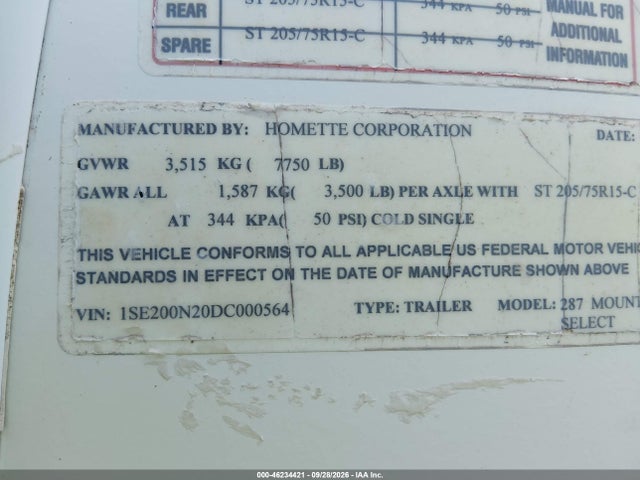46234421 :رقم المزاد ، 1SE200N20DC000564 vin ، 2013 Skyline Other مزاد بيع