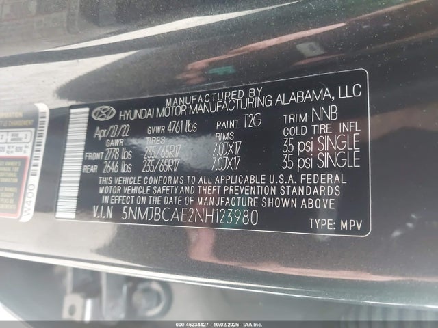 Продаж на аукціоні авто 2022 Hyundai Tucson Sel, vin: 5NMJBCAE2NH123980, номер лоту: 46234427
