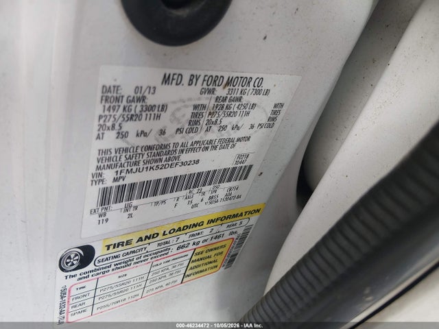 46234472 :رقم المزاد ، 1FMJU1K52DEF30238 vin ، 2013 Ford Expedition Limited مزاد بيع