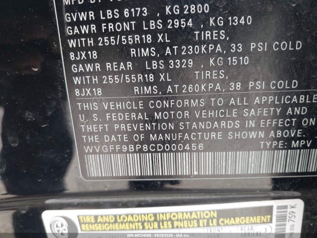 2012 Volkswagen Touareg Vr6 Sport მანქანა იყიდება აუქციონზე, vin: WVGFF9BP8CD000456, აუქციონის ნომერი: 46234599