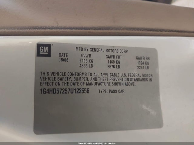 2007 Buick Lucerne Cxl მანქანა იყიდება აუქციონზე, vin: 1G4HD57257U122556, აუქციონის ნომერი: 46234688