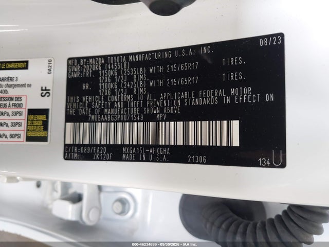 Aukcja sprzedaży 2023 Toyota Corolla Cross Le, vin: 7MUBAABG3PV071549, numer aukcji: 46234699